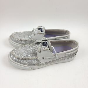 Sperry Top Sider Women's Silver Glitter Sparkle Slip On Boat Size 7M Shoes